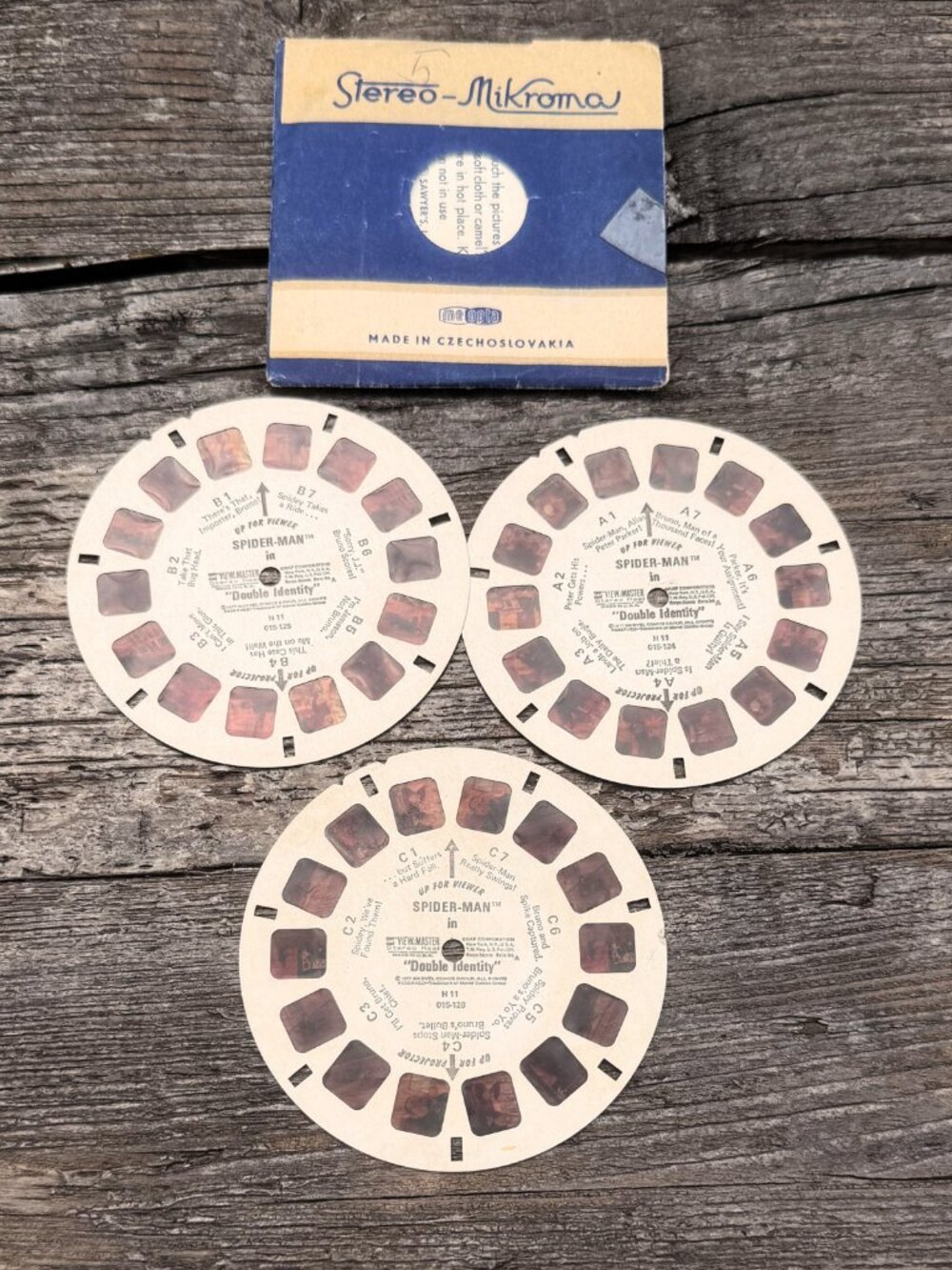Vintage 1977 View-Master SPIDERMAN Double Identity 3 Reel Set Discs A B C Marvel